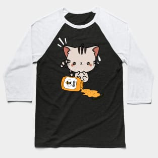 Naughty tabby cat spilled a jar of honey Baseball T-Shirt